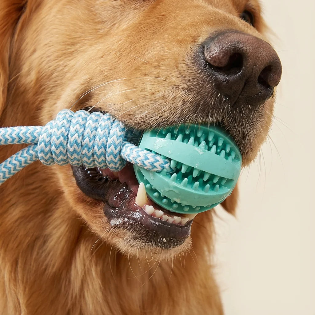 Durable Cotton Rope Rubber Dog Chew Ball Treat Dispenser Toy