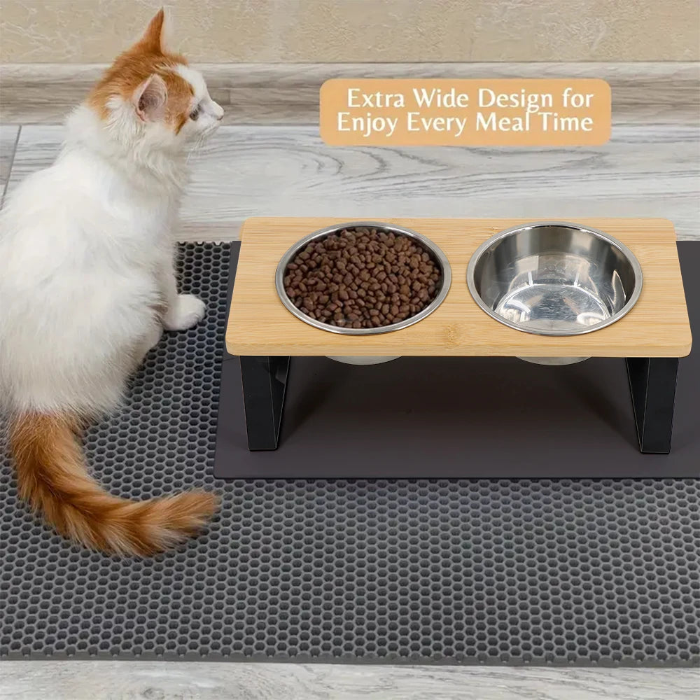 PETRAVEL Elevated Cat Bowls With Wooden Stand