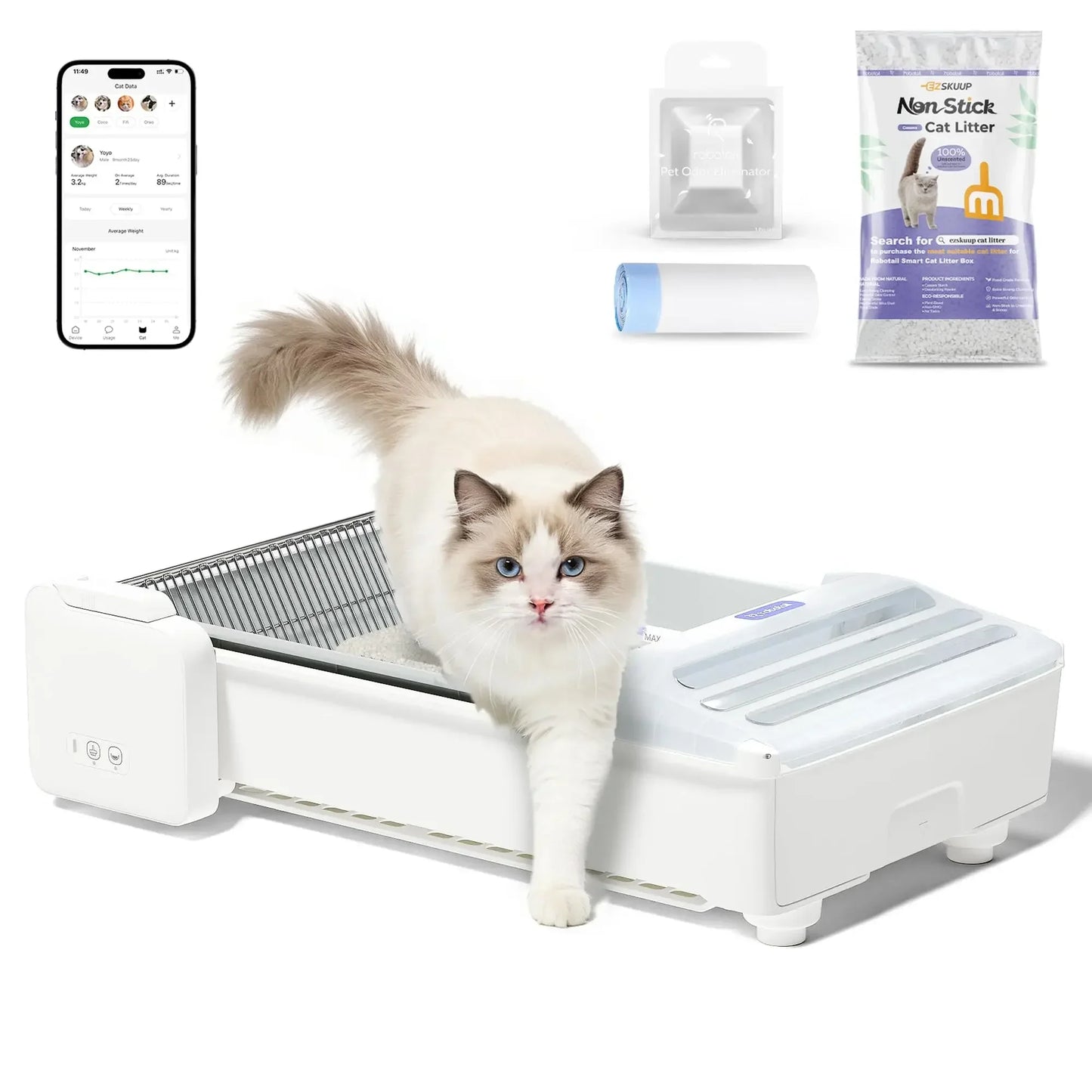 Open-Top Self Cleaning Litter Box, 2026 Upgraded Extra Large Automatic Cat Litter Box for Multiple Cats, Safety Sensors/App