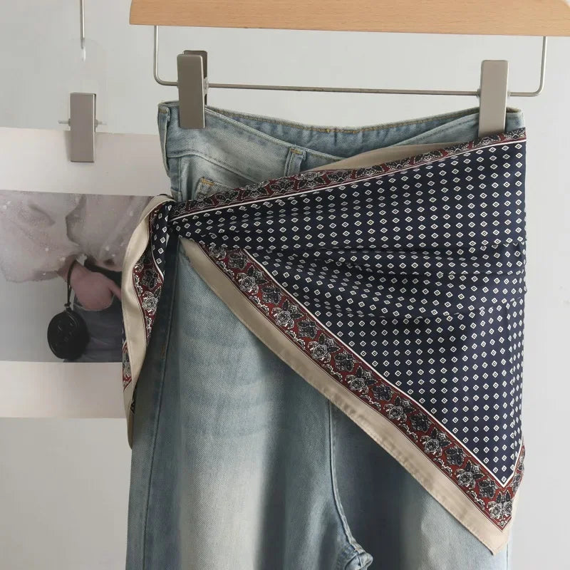 High-End Retro Tie-Dye Triangular Binder Headcloth Women's Spring and Summer New Niche Fashion All-Matching Scarf Jeans Belt