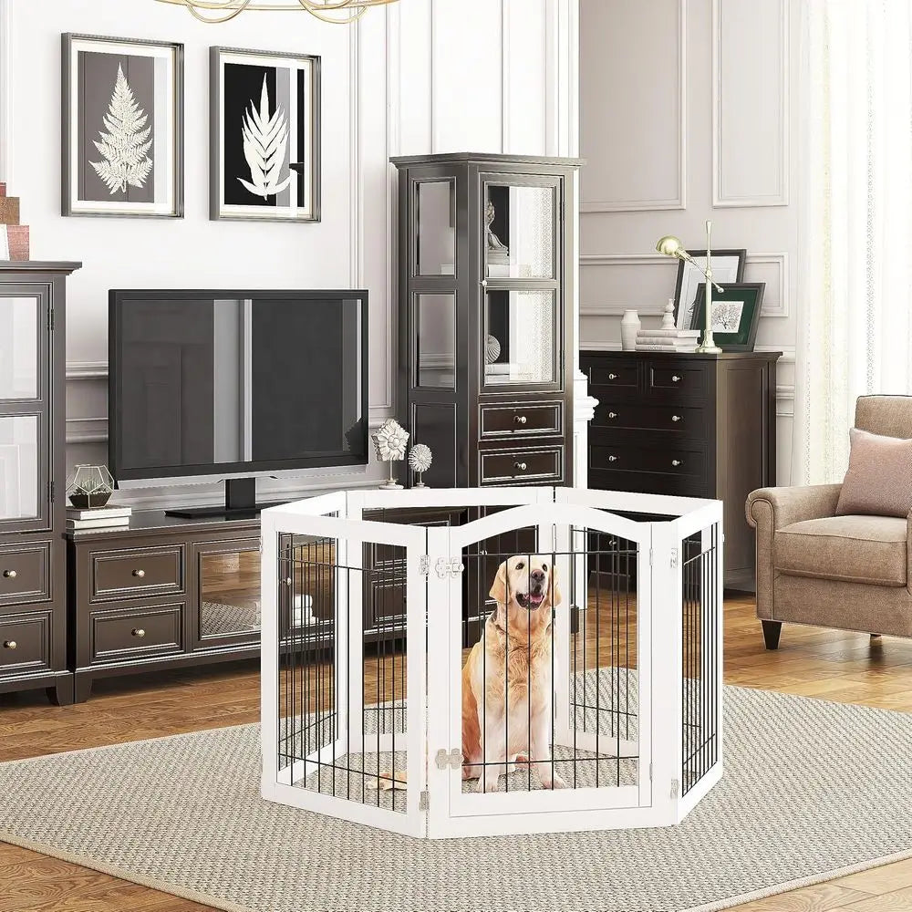 Freestanding Walk-Through Dog Gate With Door For Home Use