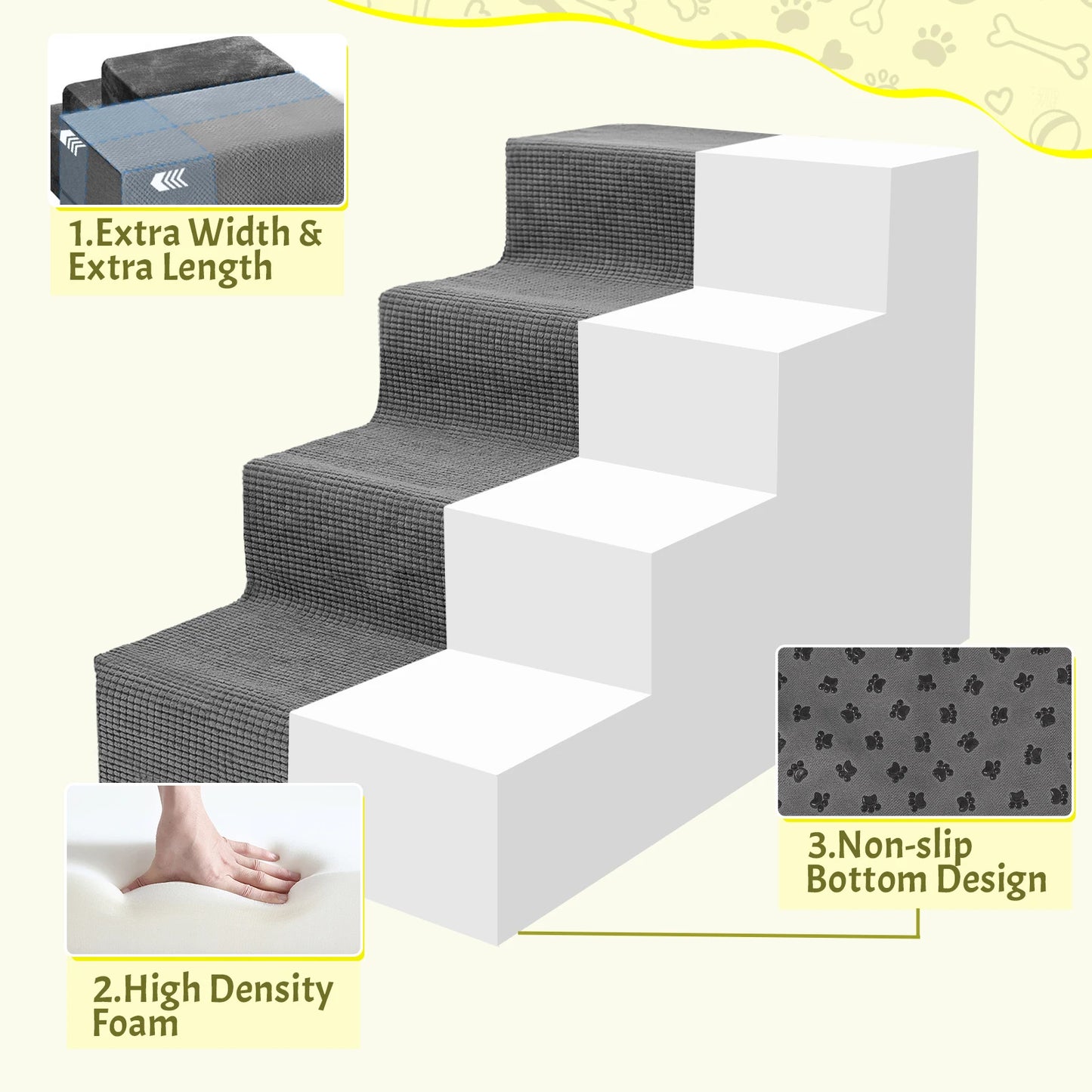 Niubya 4 Tier Pet Stairs Non Slip Foam Steps For Beds And Couches