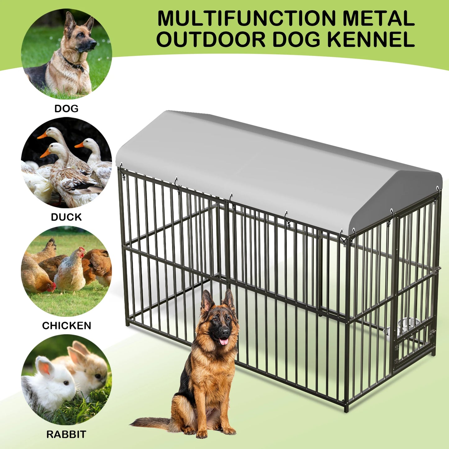 Acekool Galvanized Heavy Duty Outdoor Dog Kennel With Roof