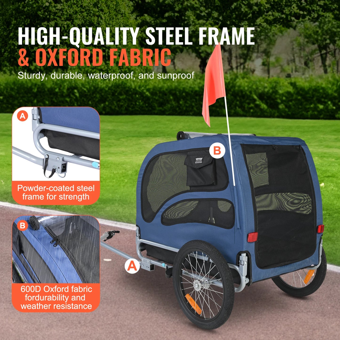 SucceBuy Pet Bike Trailer Carrier for Dogs with Reflectors