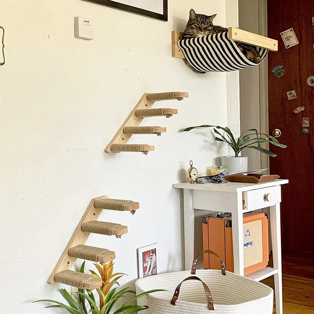 PETRAVELCN Cat Wall Mounted Four-Step Climbing Shelf Sisal Scratching Post