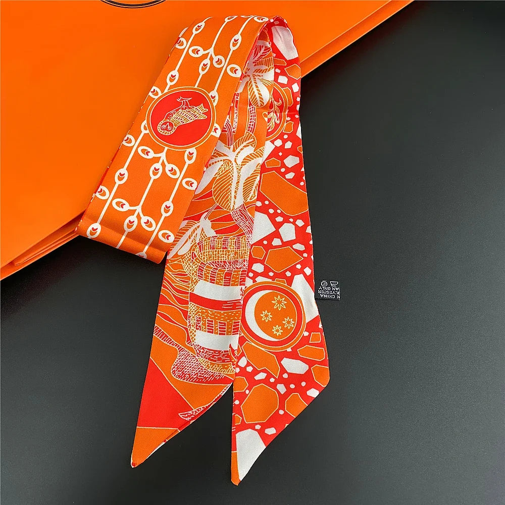 Gorgeous Saddle Print Summer Scarf 2023 Brand Design Women Skinny Bag Scarves Hair Band Neck Silk Scarf Ladies Foulard Headband