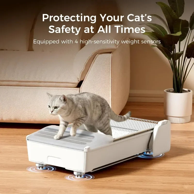 Open-Top Self Cleaning Litter Box, 2026 Upgraded Extra Large Automatic Cat Litter Box for Multiple Cats, Safety Sensors/App