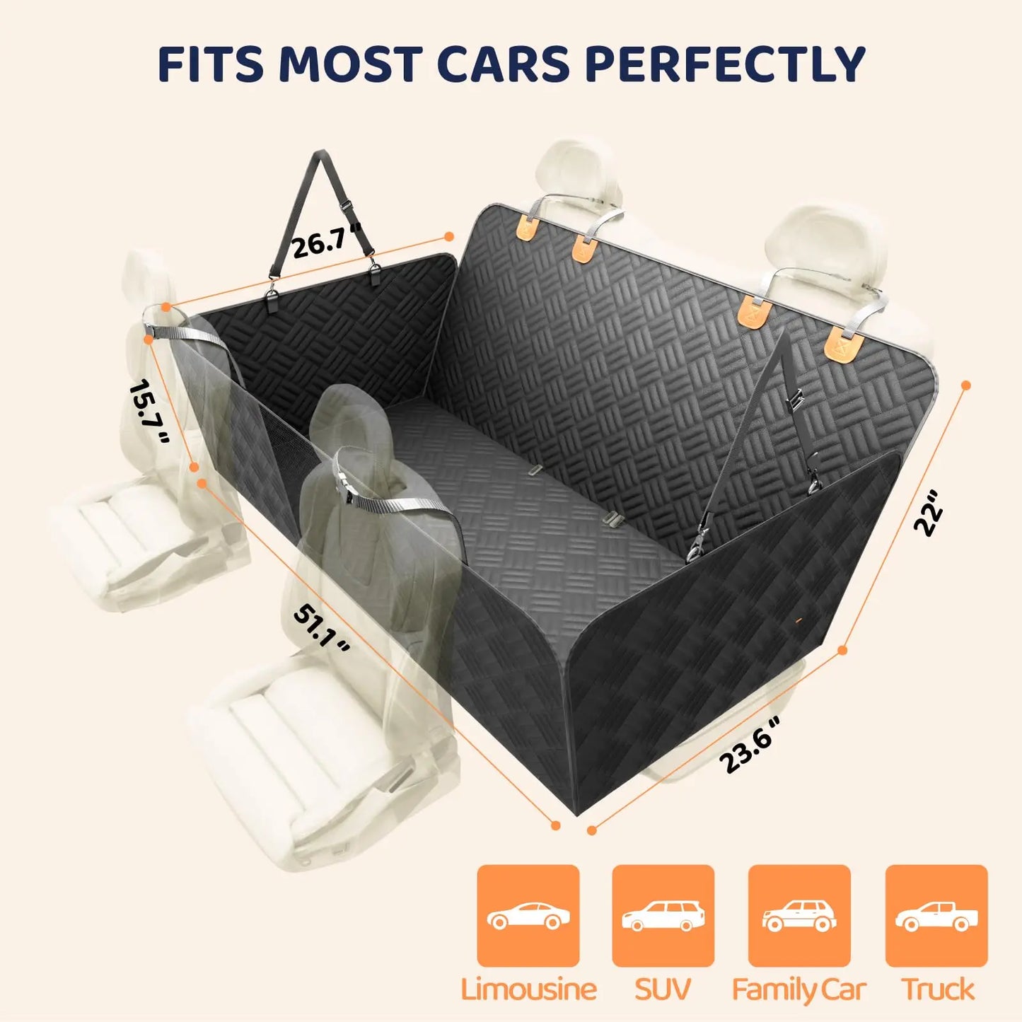 NONECN Rear Seat Dog Cover With Hard Bottom Extender 400lb