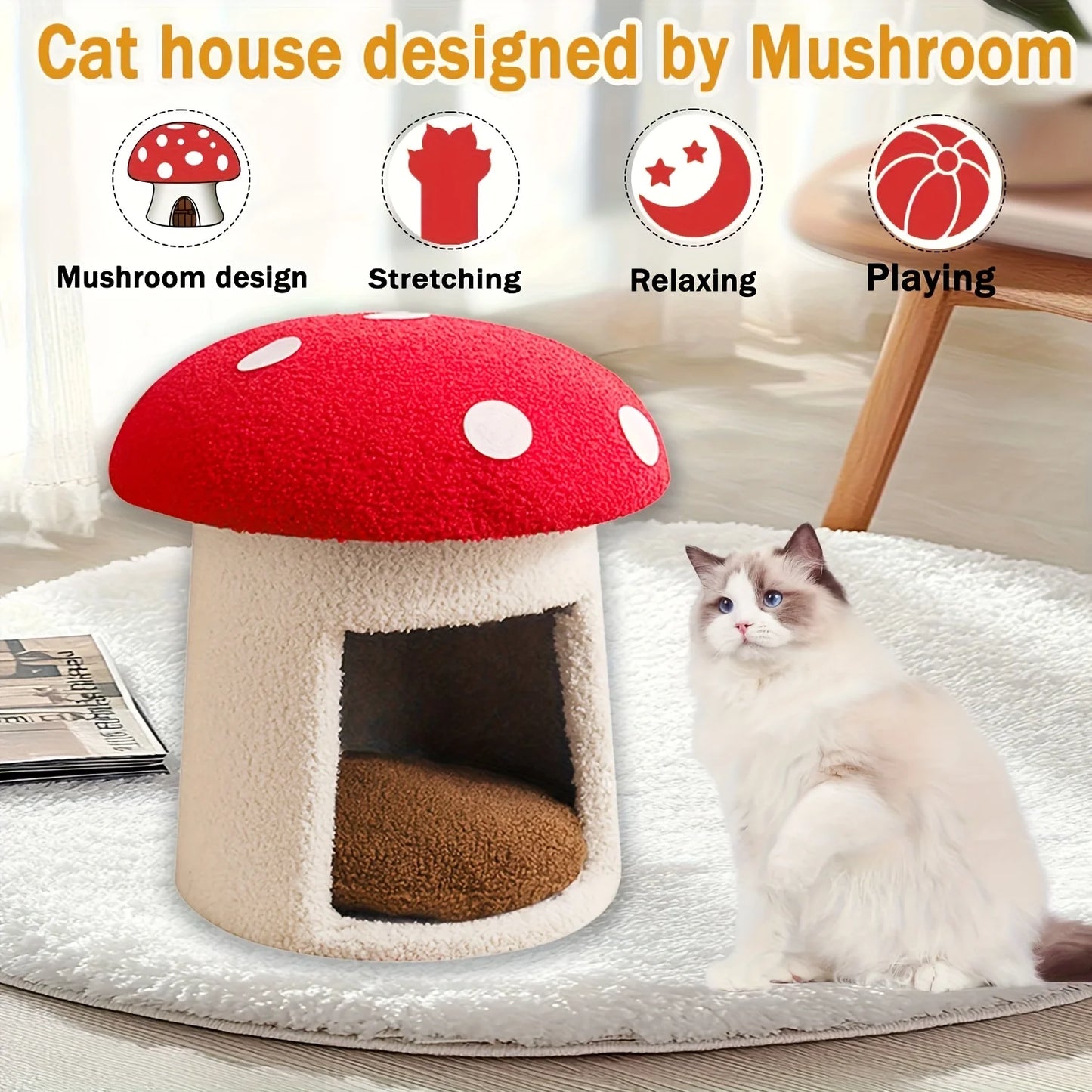 NONECN Mushroom Cat Bed Cow Shaped Cat Cave for Cats