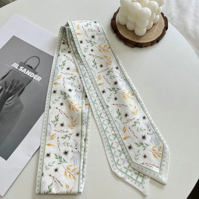 Fashion Floret Printed Hairband Silk Satin Bag Scarf For Women Skinny Long Wrist Ribbon Neck Scarves Hair Scarfs For Women