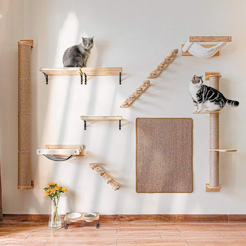PETRAVELCN Cat Wall Mounted Four-Step Climbing Shelf Sisal Scratching Post
