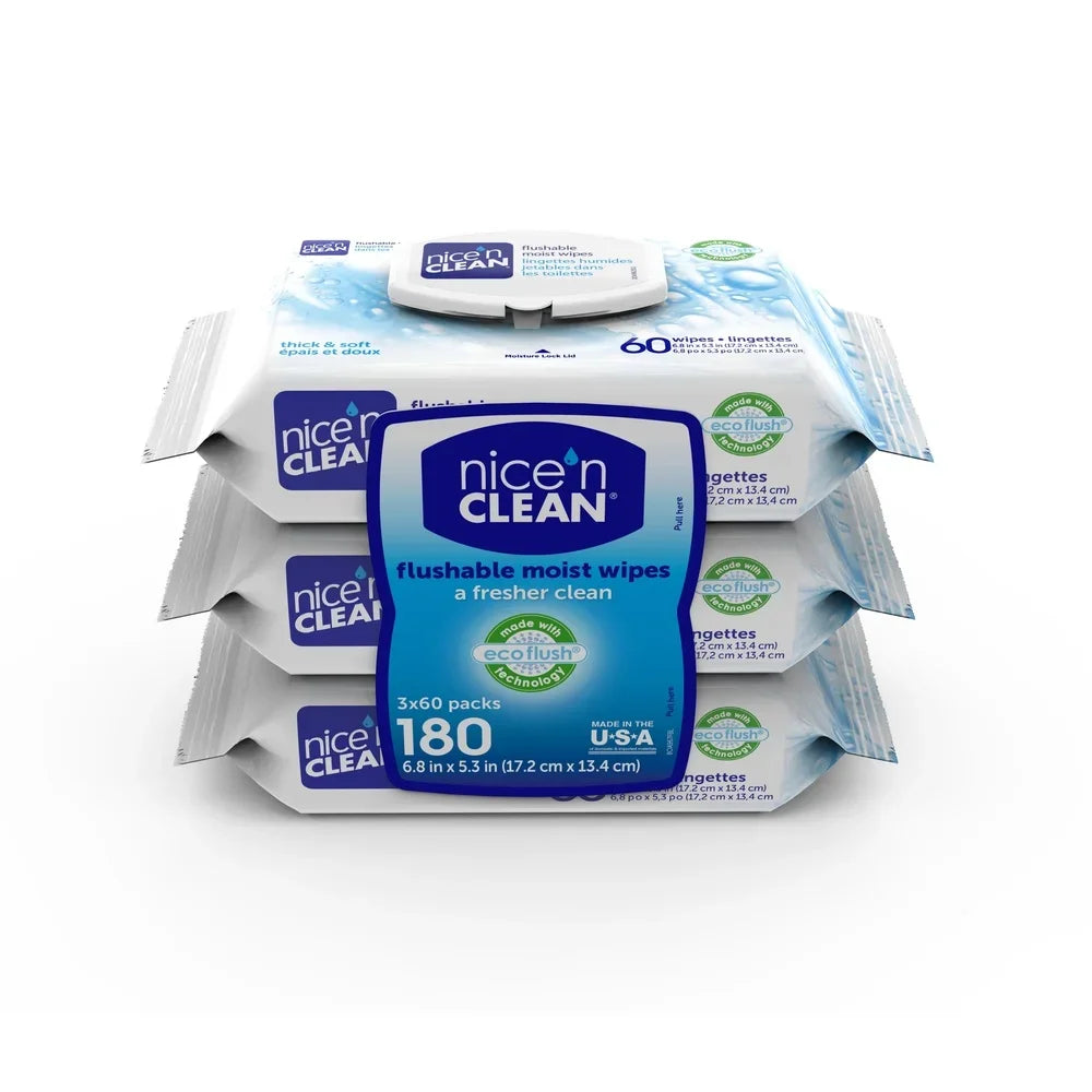 Eco-Friendly Flushable Wet Wipes 180 Count Aloe Vitamin E Hypoallergenic Septic Safe Potty Training Cleaning Multi-Pack