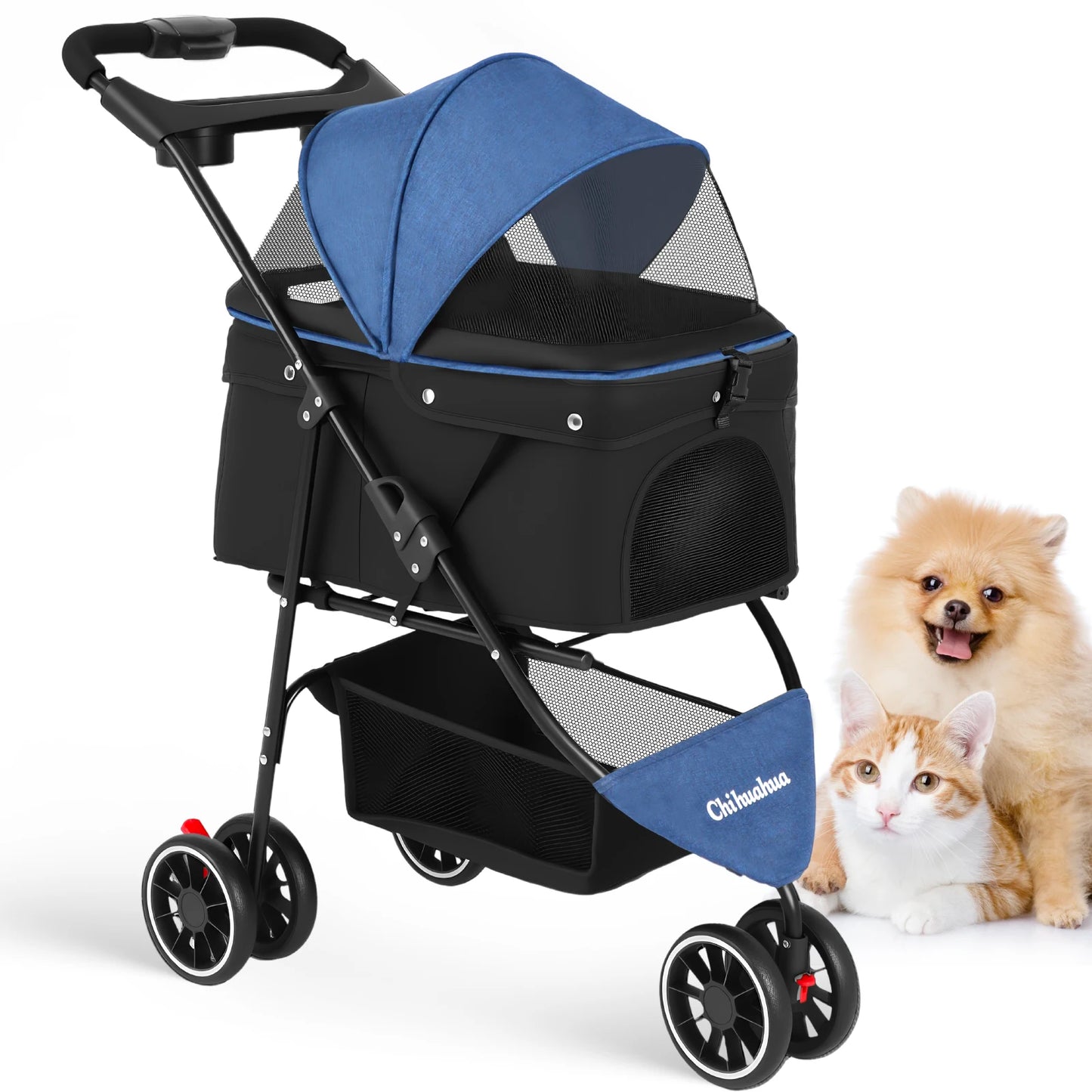 Chihuahua Pet Stroller for Cats and Dogs Foldable Three Wheel