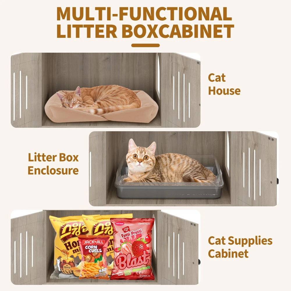 HiMISSCN Cat Tree With Litter Box Enclosure And Storage