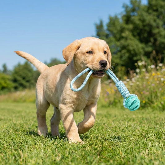 Durable Cotton Rope Rubber Dog Chew Ball Treat Dispenser Toy