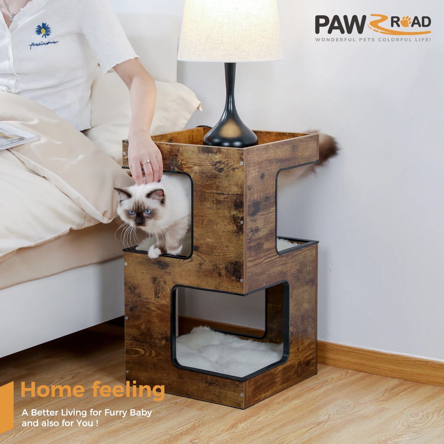 PAWZ Road Wood Cat Condo With Mats And Scratching Pad