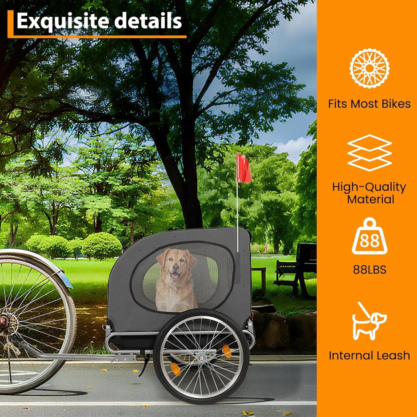 HiMISS Folding Steel Dog Bike Trailer With Universal Coupler