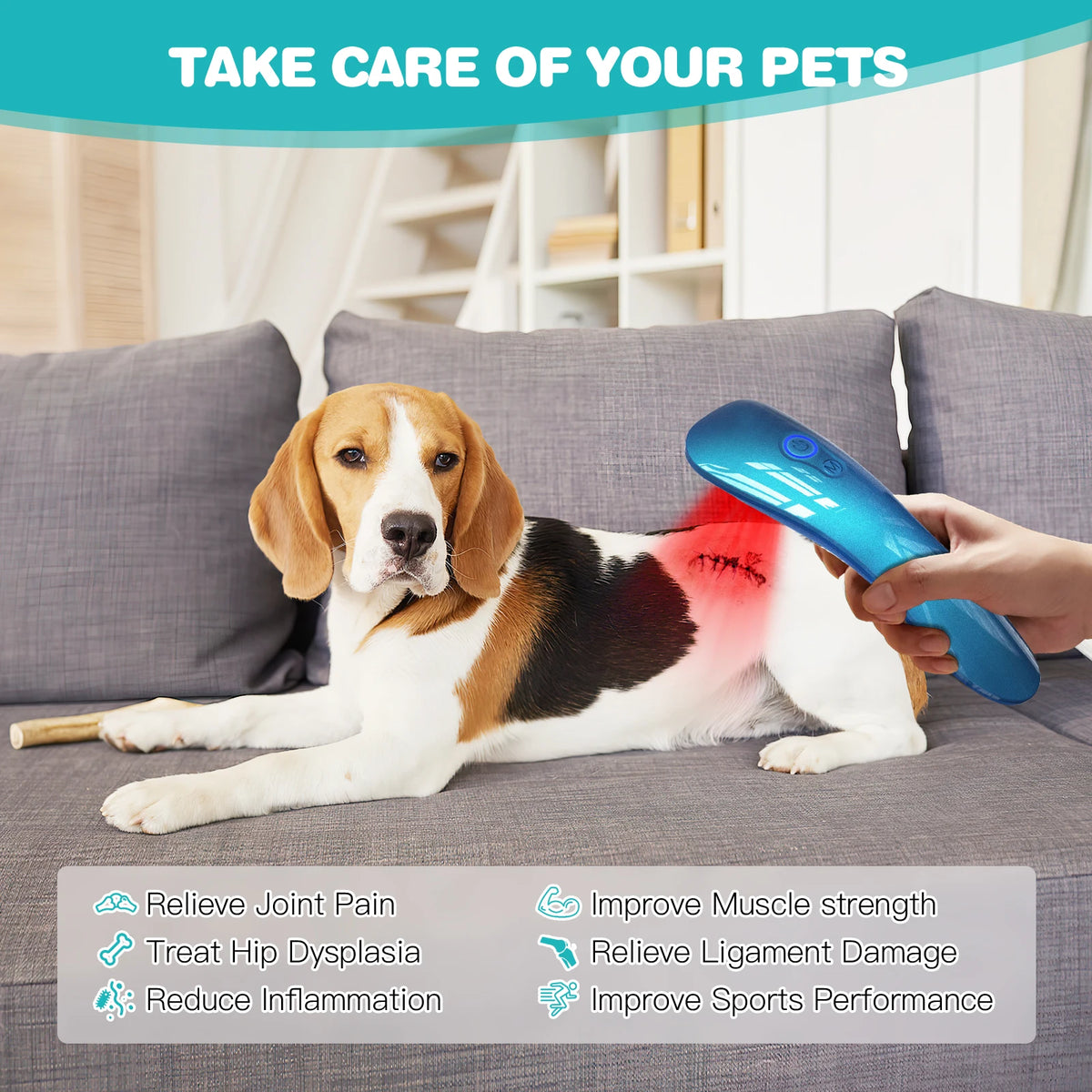 Pet Red Light Therapy Device for Dogs Cats Cold Laser Pain Relief Machine 18 Diodes 620nm Wavelength Veterinary Infrared Joint Muscle Rehabilitation Wand Portable Healing Massager Home Pet Care Supplies