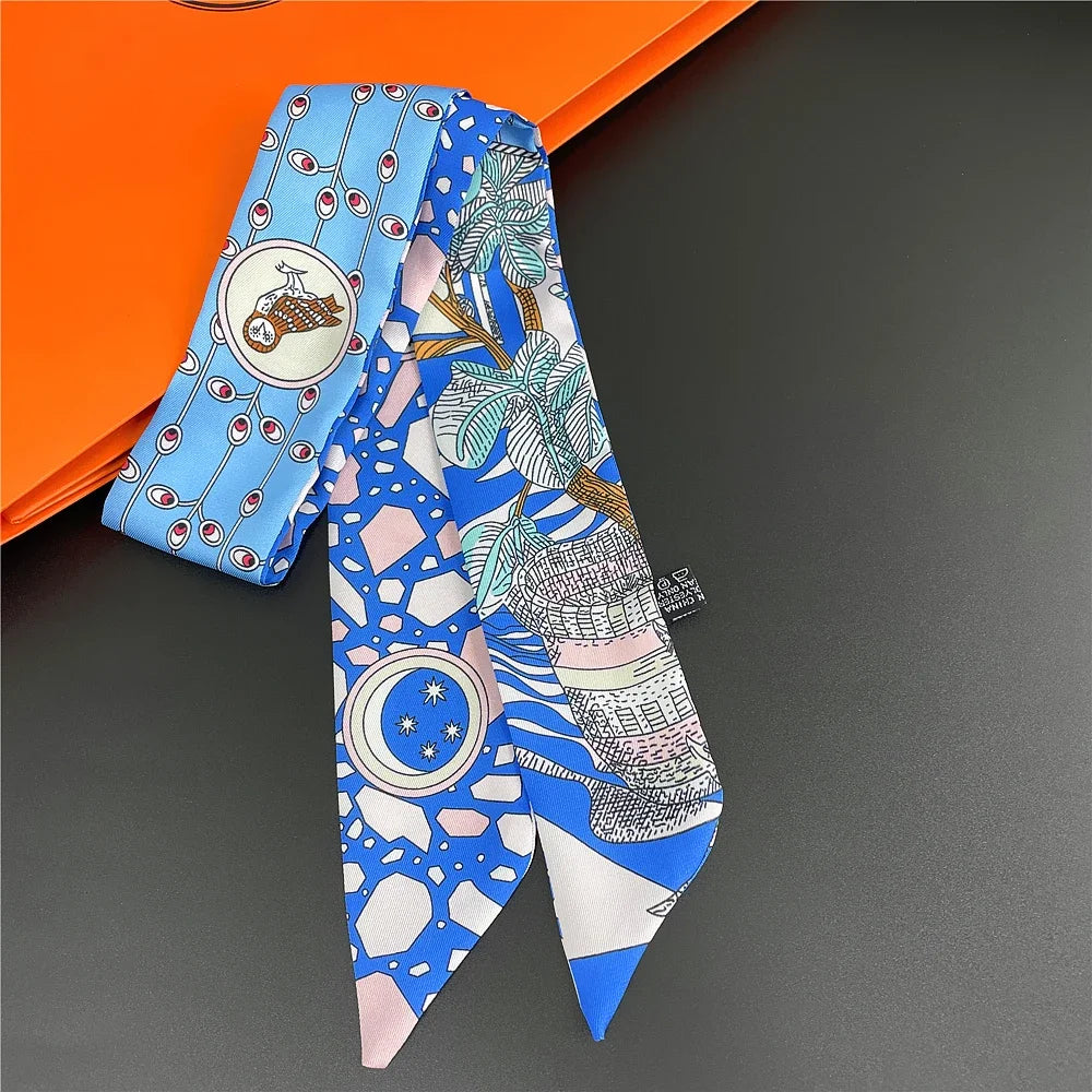 Gorgeous Saddle Print Summer Scarf 2023 Brand Design Women Skinny Bag Scarves Hair Band Neck Silk Scarf Ladies Foulard Headband