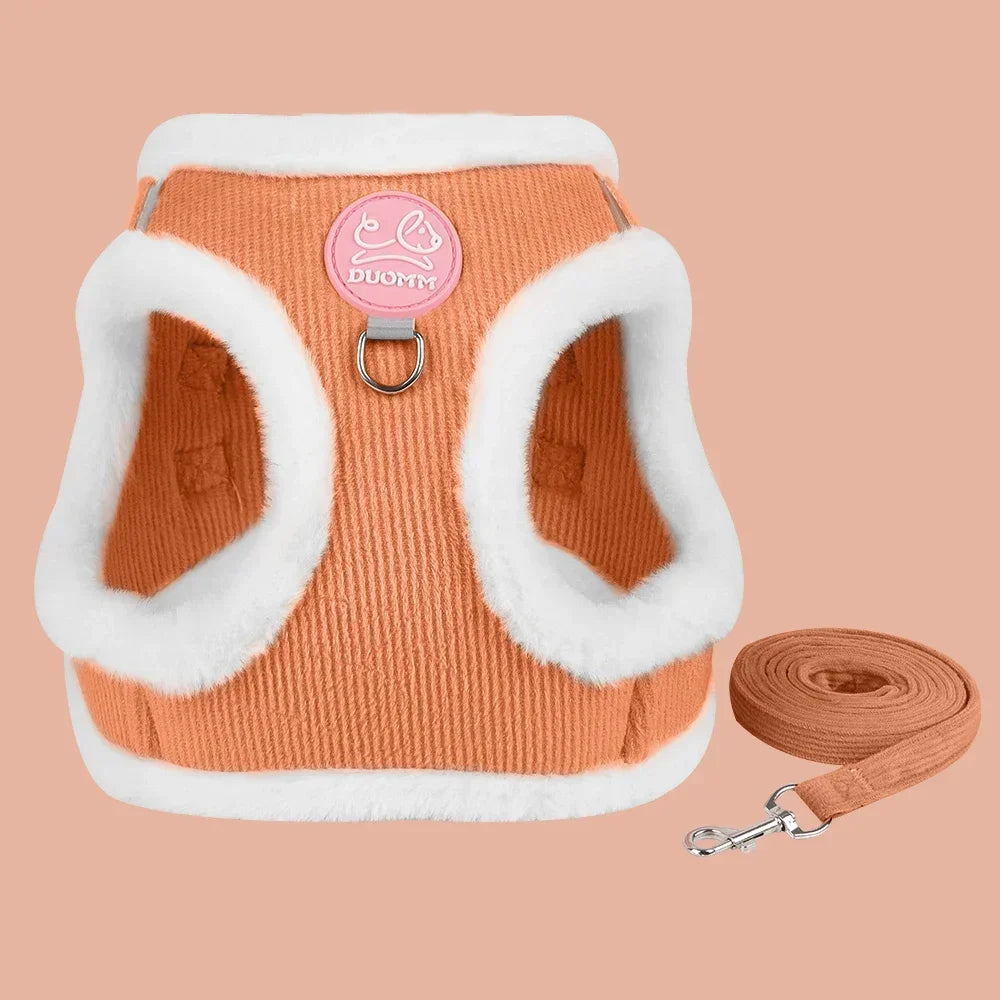Walking Sphynx Cat Harness Vest With Fur And Leash