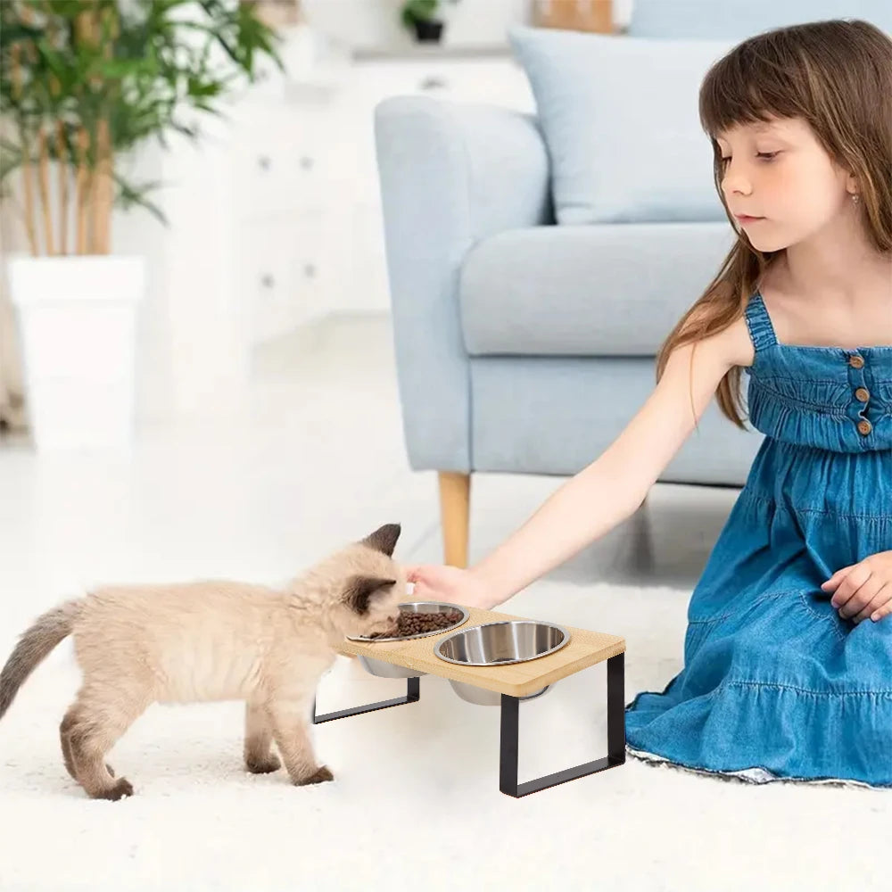 PETRAVEL Elevated Cat Bowls With Wooden Stand