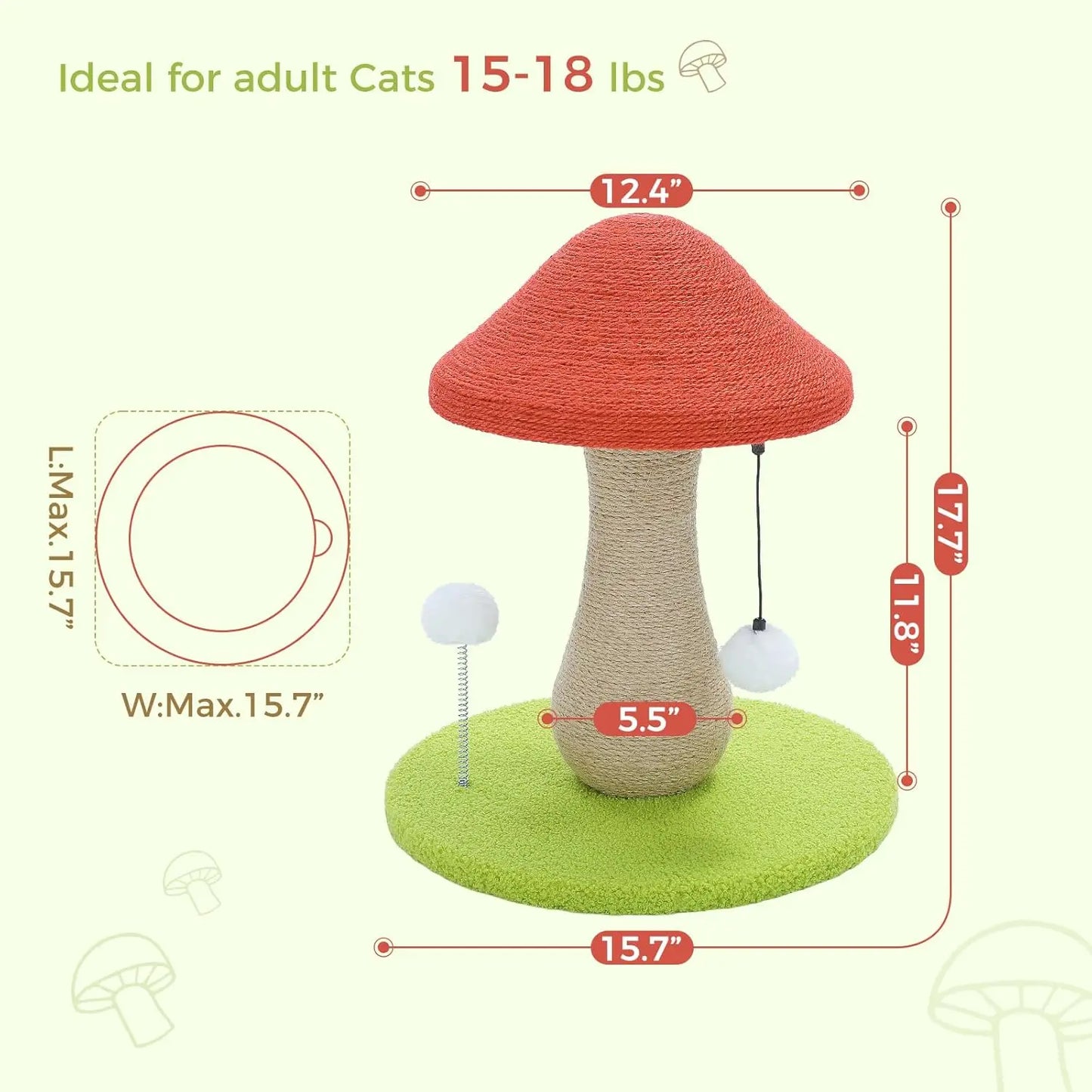 Mushroom Cat Scratching Post and Toy With Fully Sisal Cover
