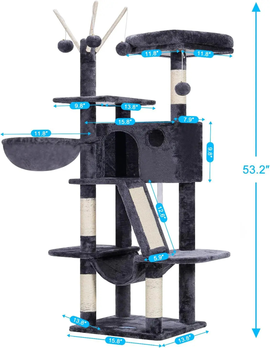 Cat Tree Tower With Padded Bed Hammocks And Scratching Posts