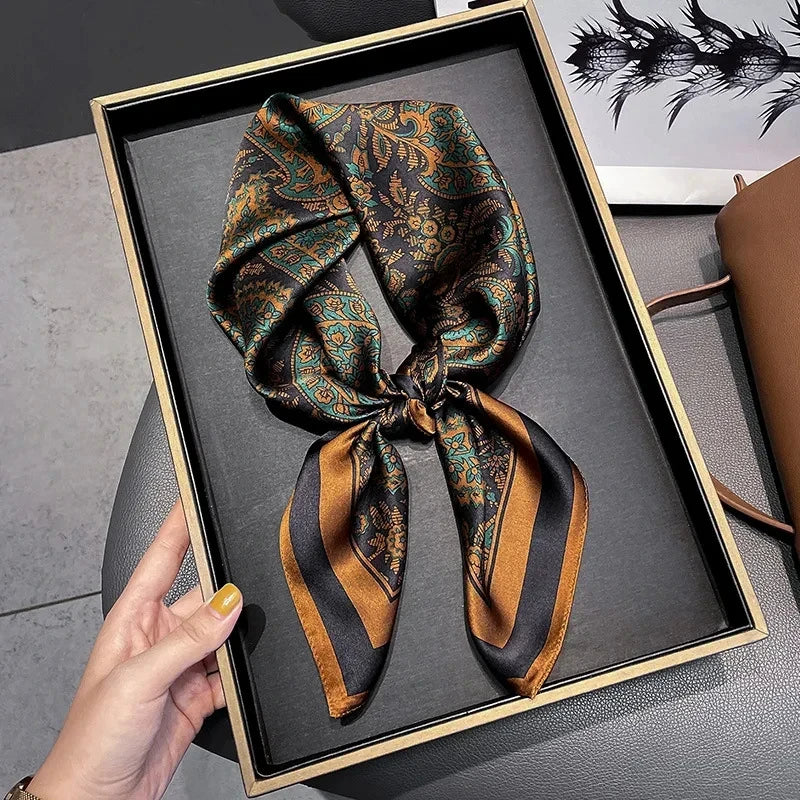 Fashion Luxury Brand 70cm Silk Square Scarf Women Satin Neck Tie Female Hair Bandana Headkerchief Shawl Wrap Hijab