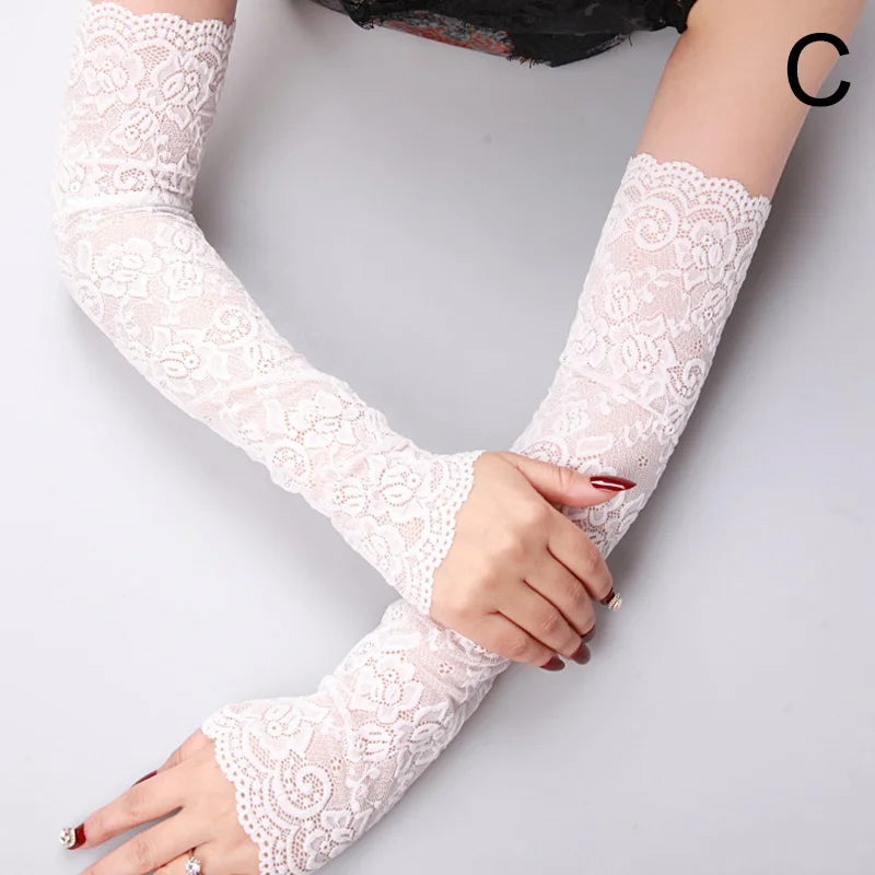 Summer Loose Ice Silk Long Sleeve Sun Protection Fingerless Gloves Elegant Breathable Sunscreen Mittens Women Clothes Accessory