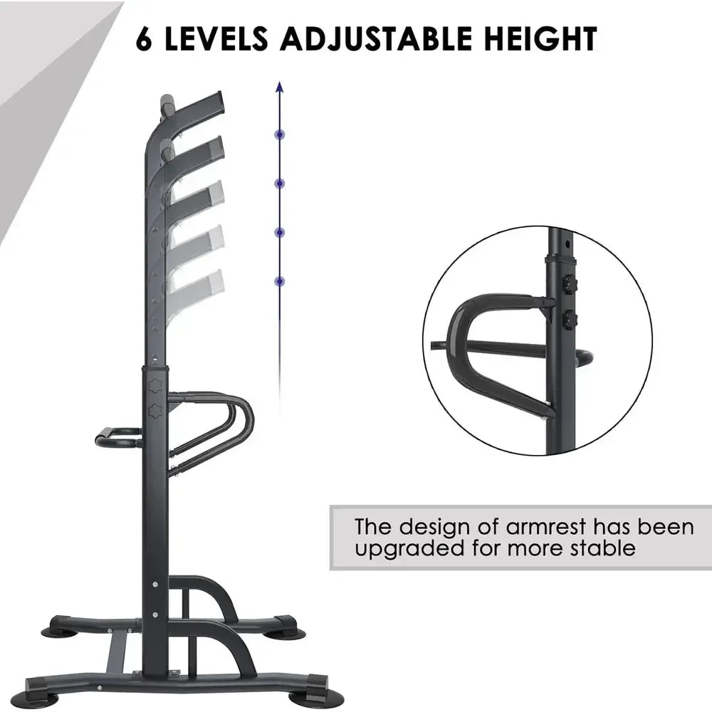 Adjustable Height Power Tower with Pull Up Bar and Dip Station - Multi-Function Strength Training Equipment for Home Gym (Black)