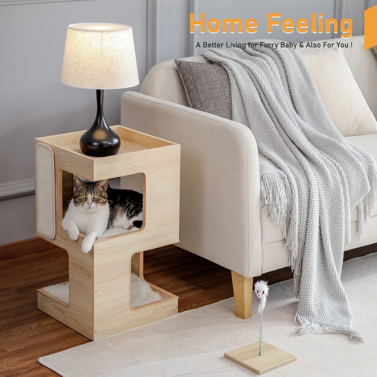 PAWZ Road Wood Cat Condo With Mats And Scratching Pad