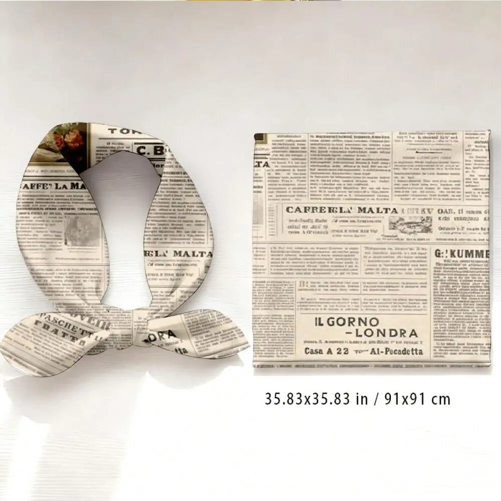 1pcs Square Scarf Retro Newspaper Print Headscarf Women Casual Fashion Headscarf Square Scarfs Beach Vacations Neck Scarf Shawl