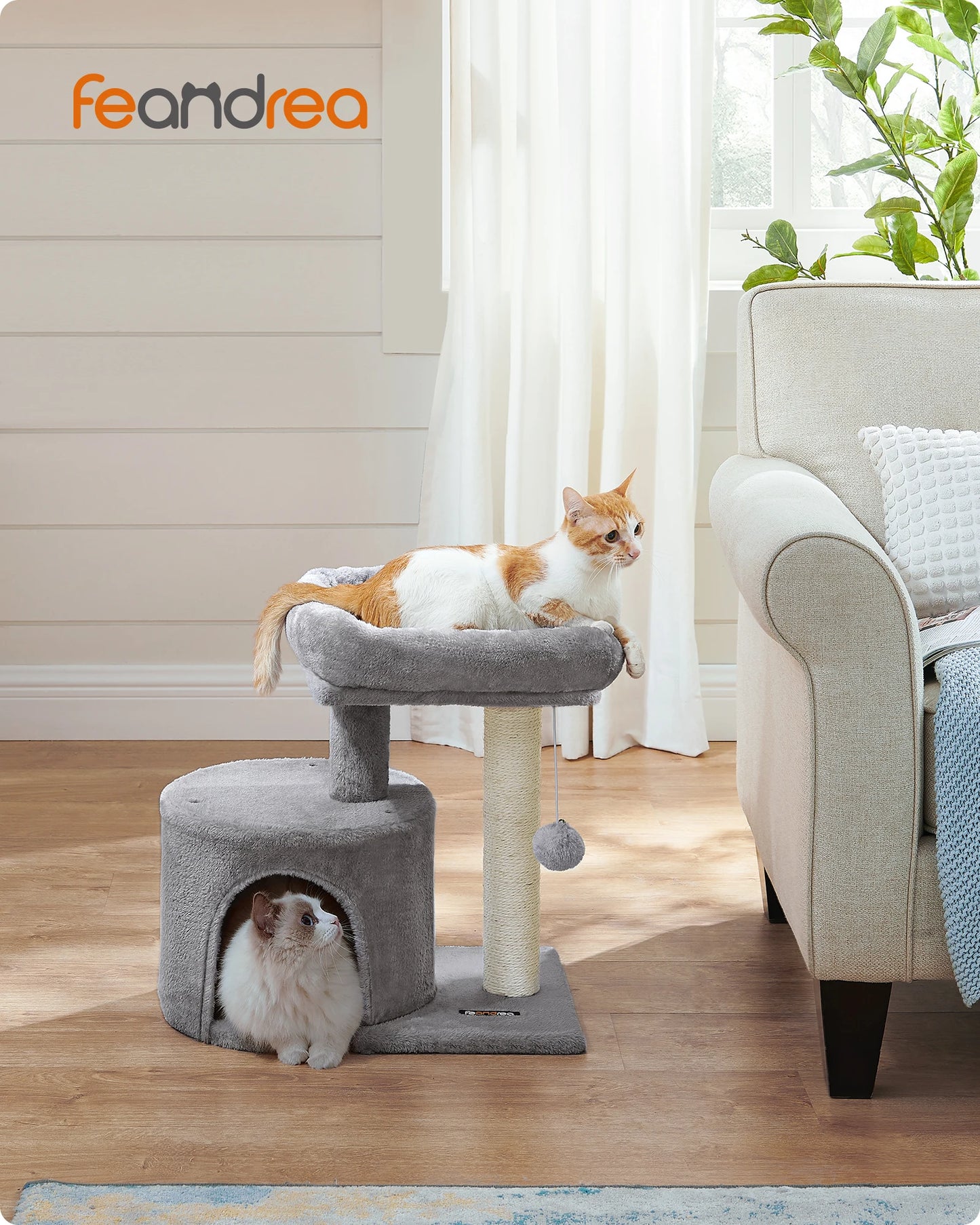 Feandrea Cat Tree, Small Cat Tower with Sisal Scratching Post, Plush Condo with Padded Perch, for Small Spaces, Kittens,