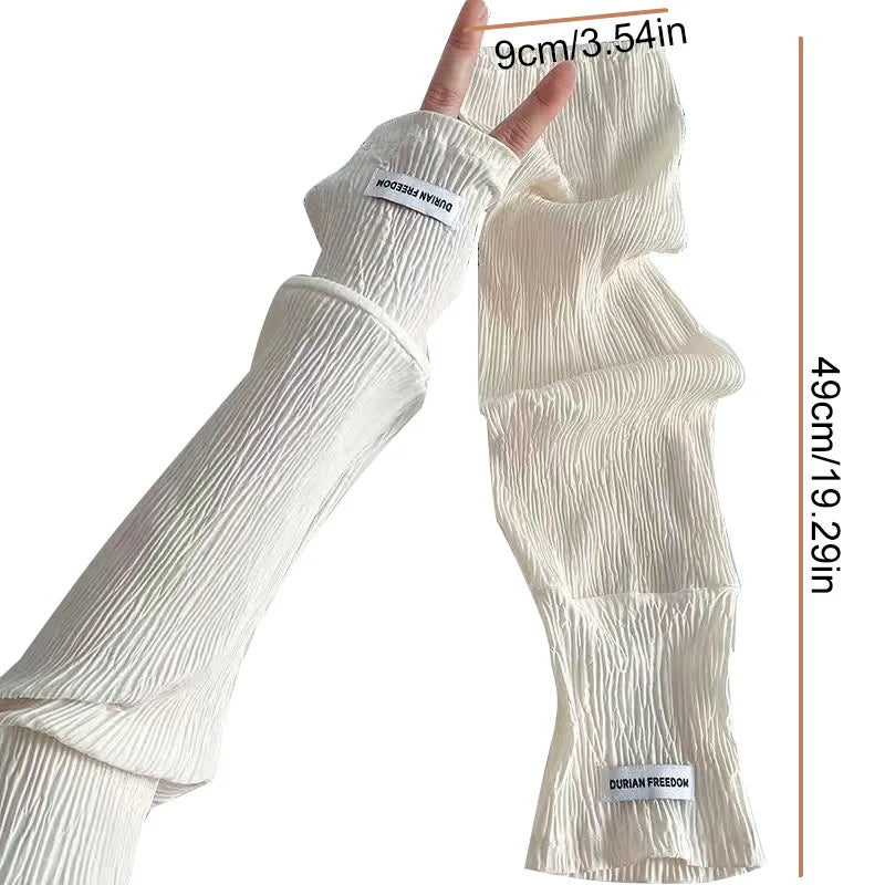 Summer Loose Ice Silk Long Sleeve Sun Protection Fingerless Gloves Elegant Breathable Sunscreen Mittens Women Clothes Accessory
