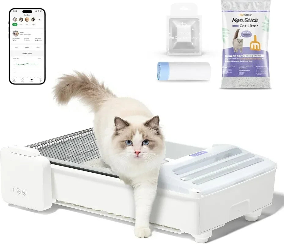 Open-Top Self Cleaning Litter Box, 2026 Upgraded Extra Large Automatic Cat Litter Box for Multiple Cats, Safety Sensors/App