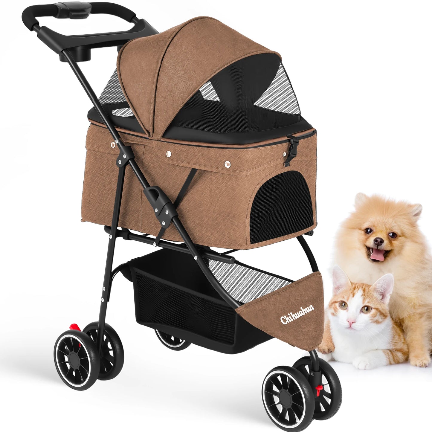 Chihuahua Pet Stroller for Cats and Dogs Foldable Three Wheel