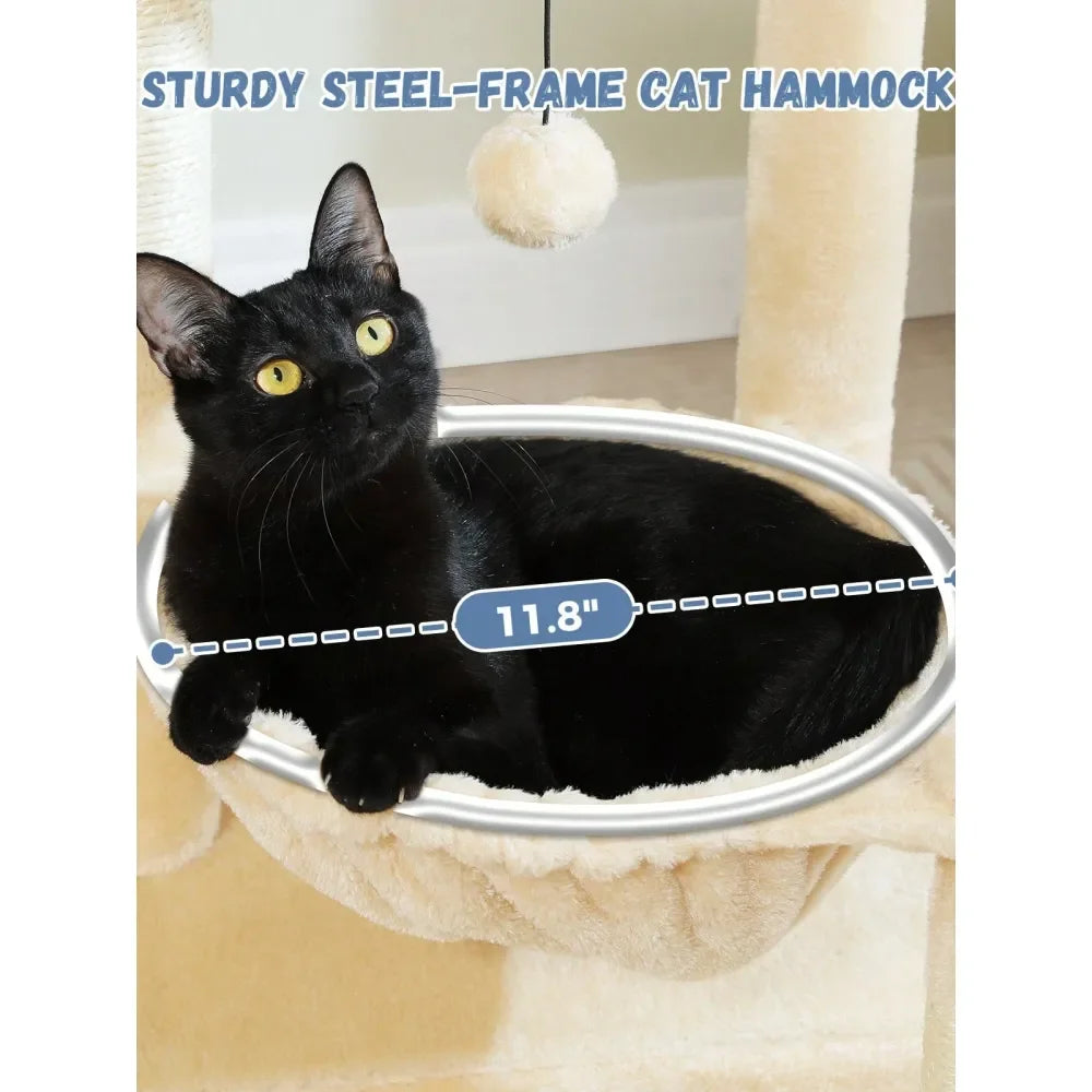 33 Cactus Cat Tree, Cat Tower For Indoor Cats With Large Cat Condo, Cat ching Post For Cats With Deep Hammock Cozy Top Per