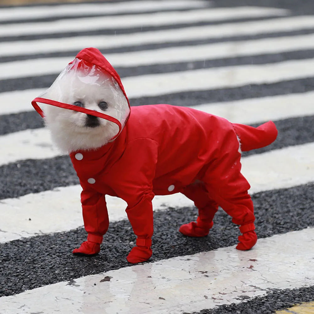 Waterproof Dog Raincoat With Boots Hooded Jacket Gear