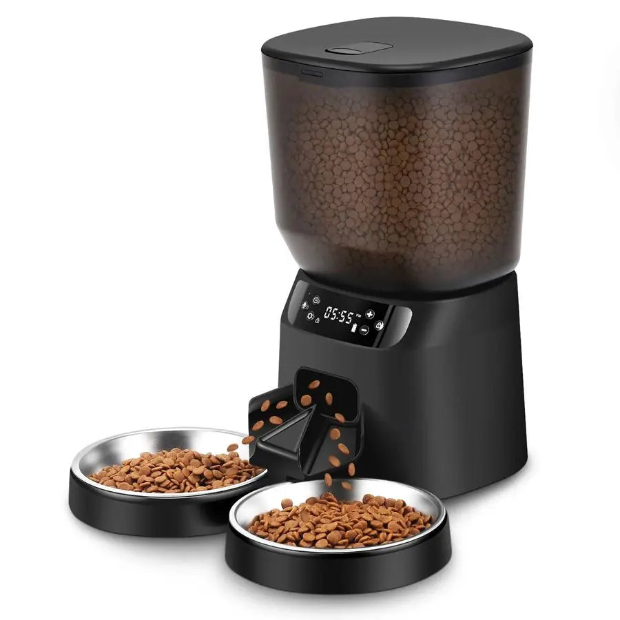 Double Automatic Cat Feeder for Two Cats With Timer and Stainless Bowls