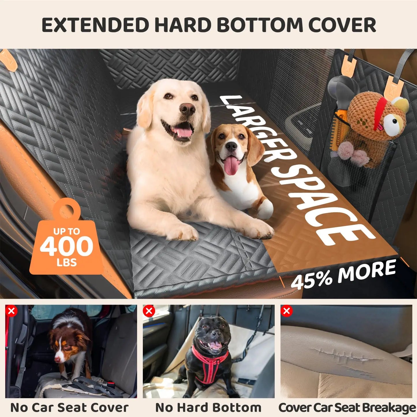 NONECN Rear Seat Dog Cover With Hard Bottom Extender 400lb