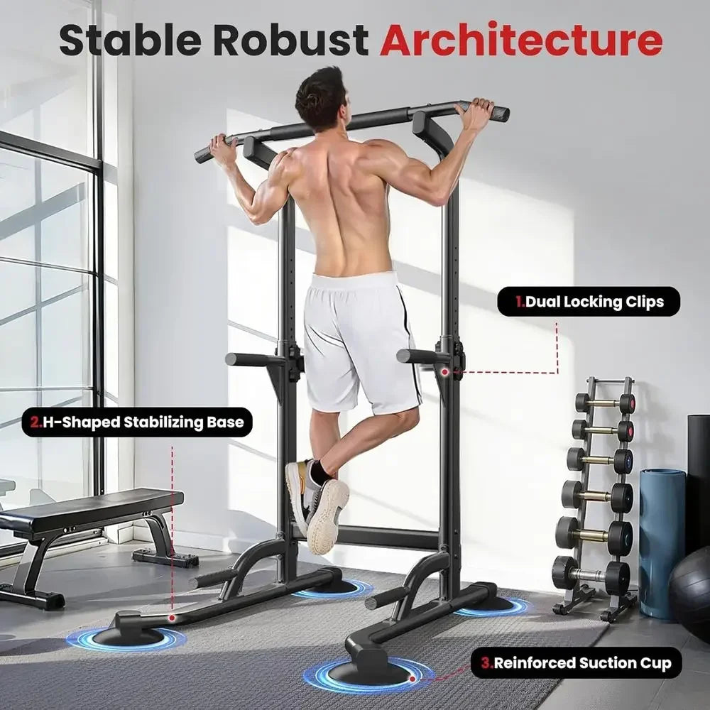 Adjustable Height Pull Up Bar and Dip Station for Home Gym - Strength Training Equipment for Pull-Ups, Chin-Ups, Dips, Push-Ups,