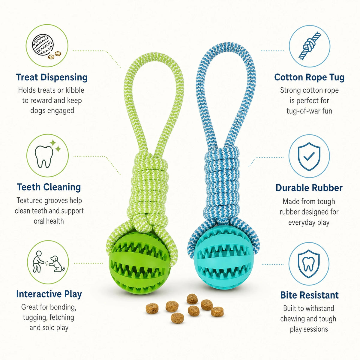 Interactive Dog Treat Dispensing Ball With Cotton Rope Chew Toy