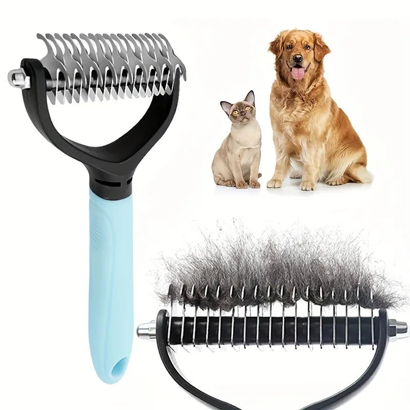 Stainless Steel Pet Grooming Comb Double Sided Deshedding Brush for Cats Dogs Long Hair Detangling Tool Random Color