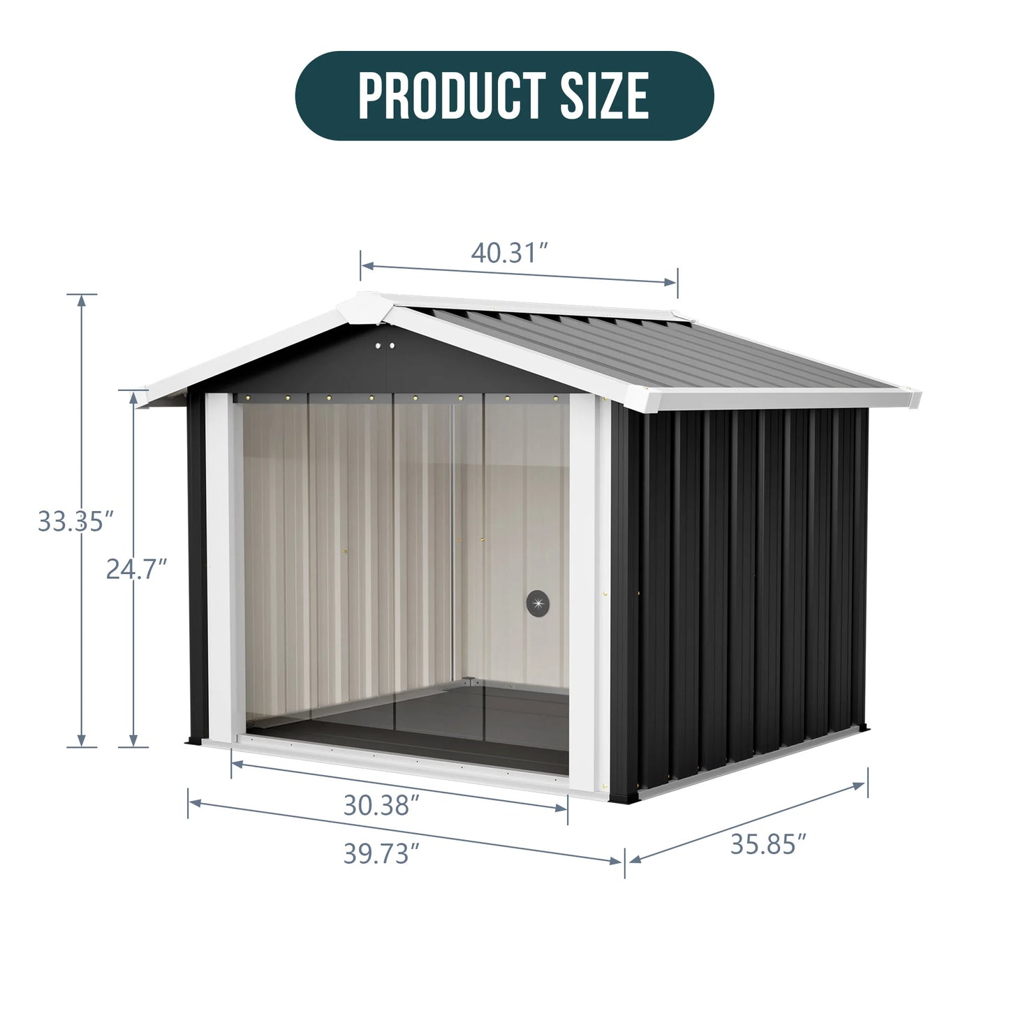 39.7x35.8x33.3 in 2 in 1 Metal Dog House Storage Shed Waterproof Shelter PVC Curtain Vent for Med Large Dogs Multi Pets Garden Yard
