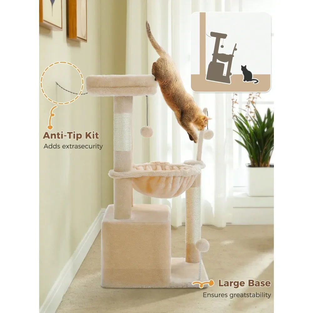 33 Cactus Cat Tree, Cat Tower For Indoor Cats With Large Cat Condo, Cat ching Post For Cats With Deep Hammock Cozy Top Per