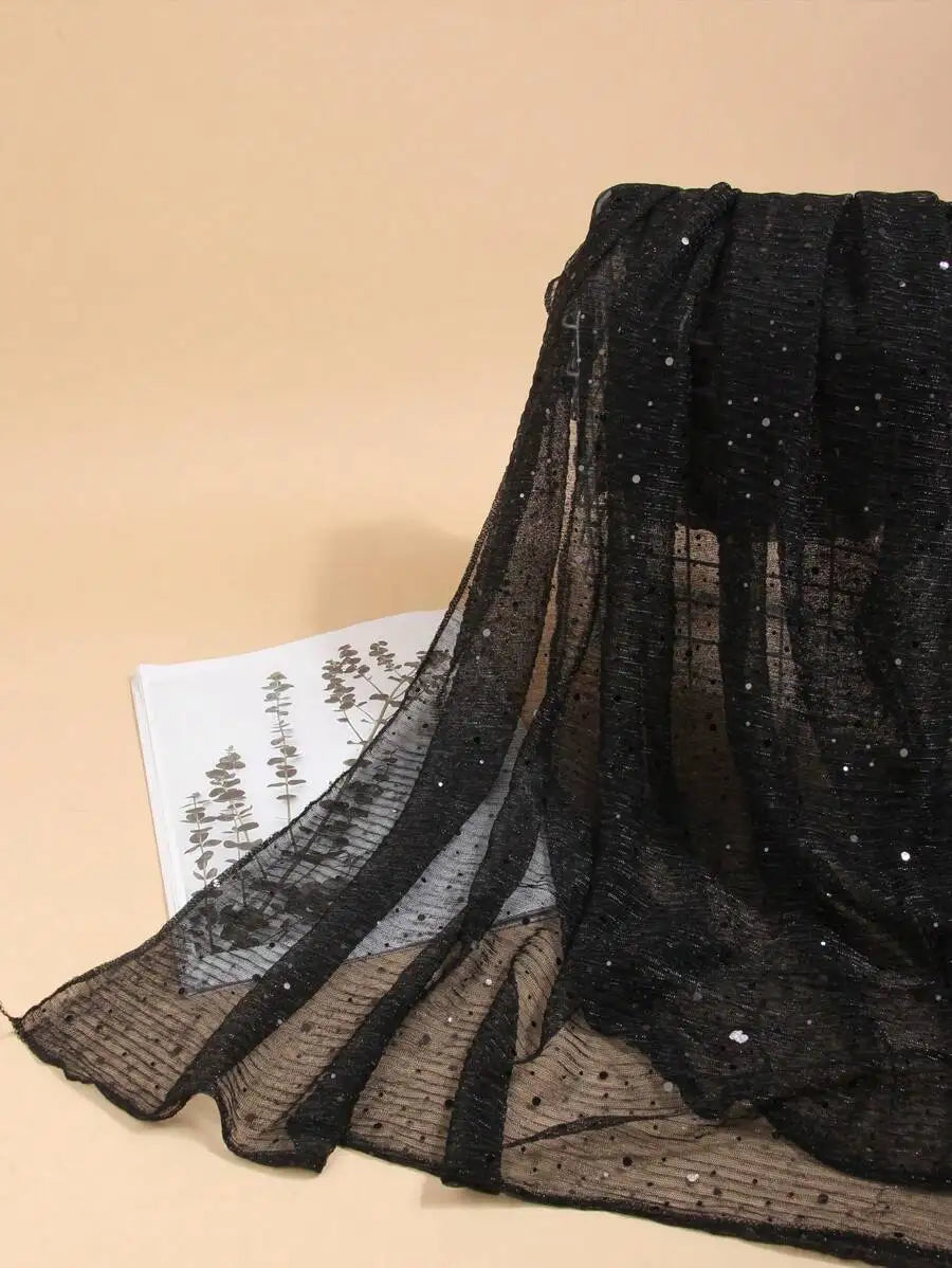 Women Lightweight Sequin Scarf Shawl Headwrap Beach Wrap Sun Protection Decorative