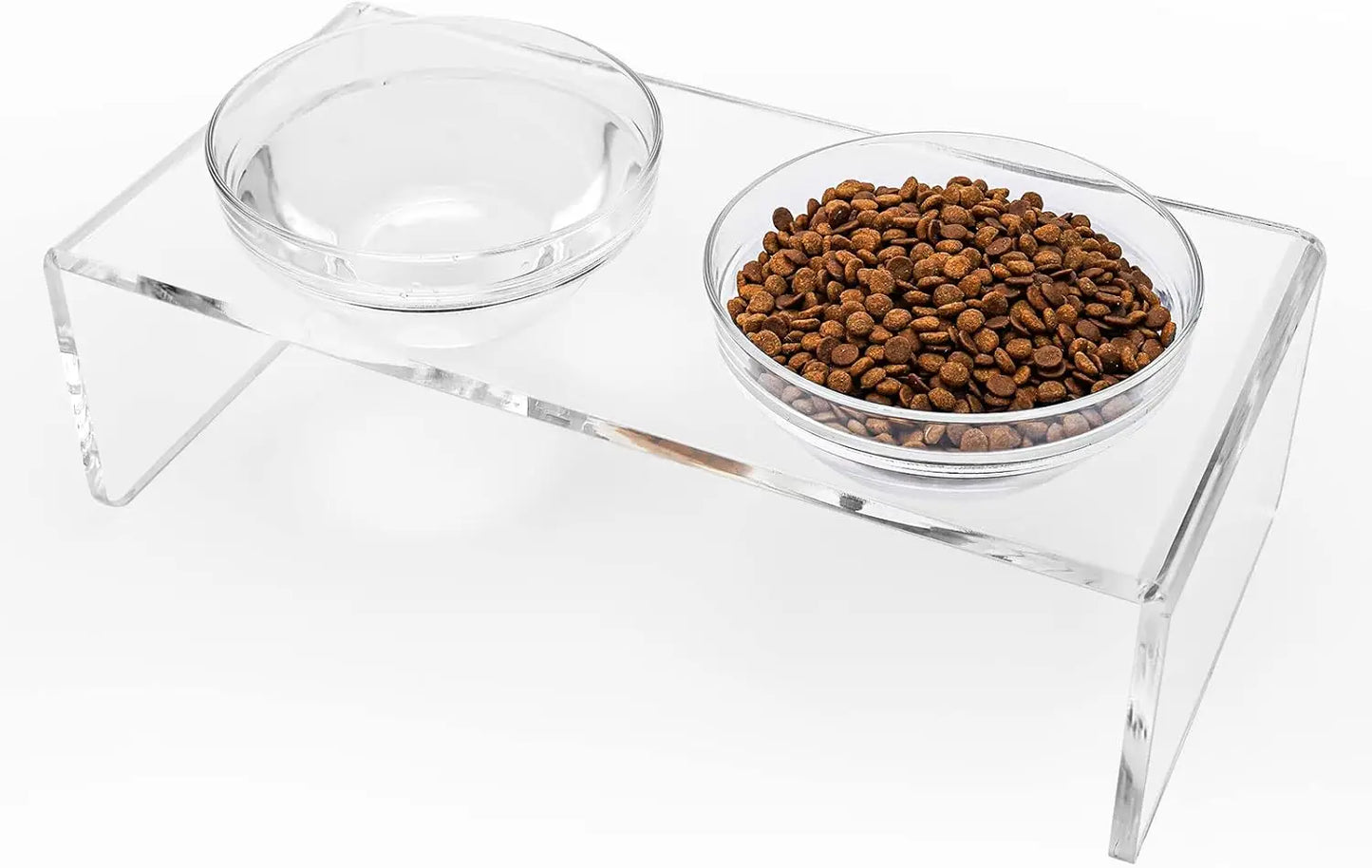 Acrylic Elevated Dog Cat Bowls Pet Feeder Double Bowl Raised Stand Comes with 2 Removable Glass Bowls and 2 Stainless Steel Bowls.Perfect for Large Dogs, 7.2" Tall