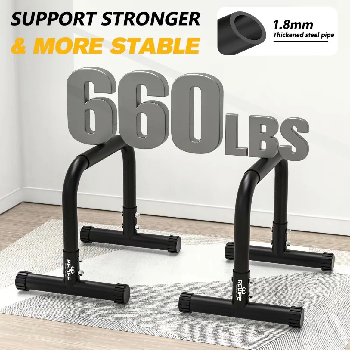 Relife Rebuild Your Life - Dip Station Exercises - Parallel Bars - Heavy Duty Dip Stand - Stable Gym Dip Bars