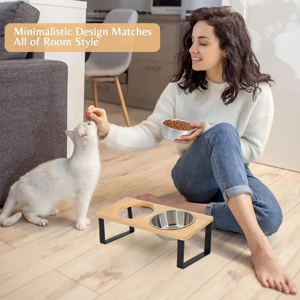 PETRAVEL Elevated Cat Bowls With Wooden Stand