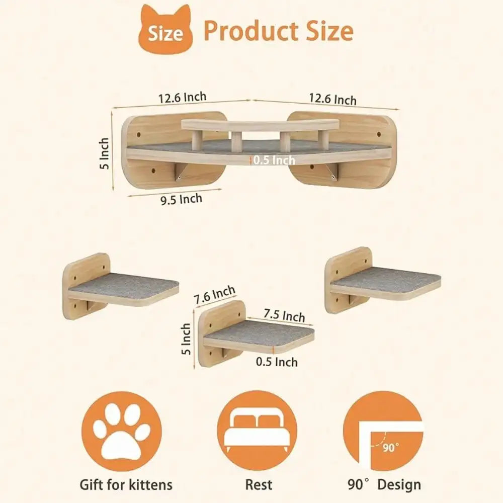 Cat Wall Climbing Shelf With Wide Steps For Indoor Cats